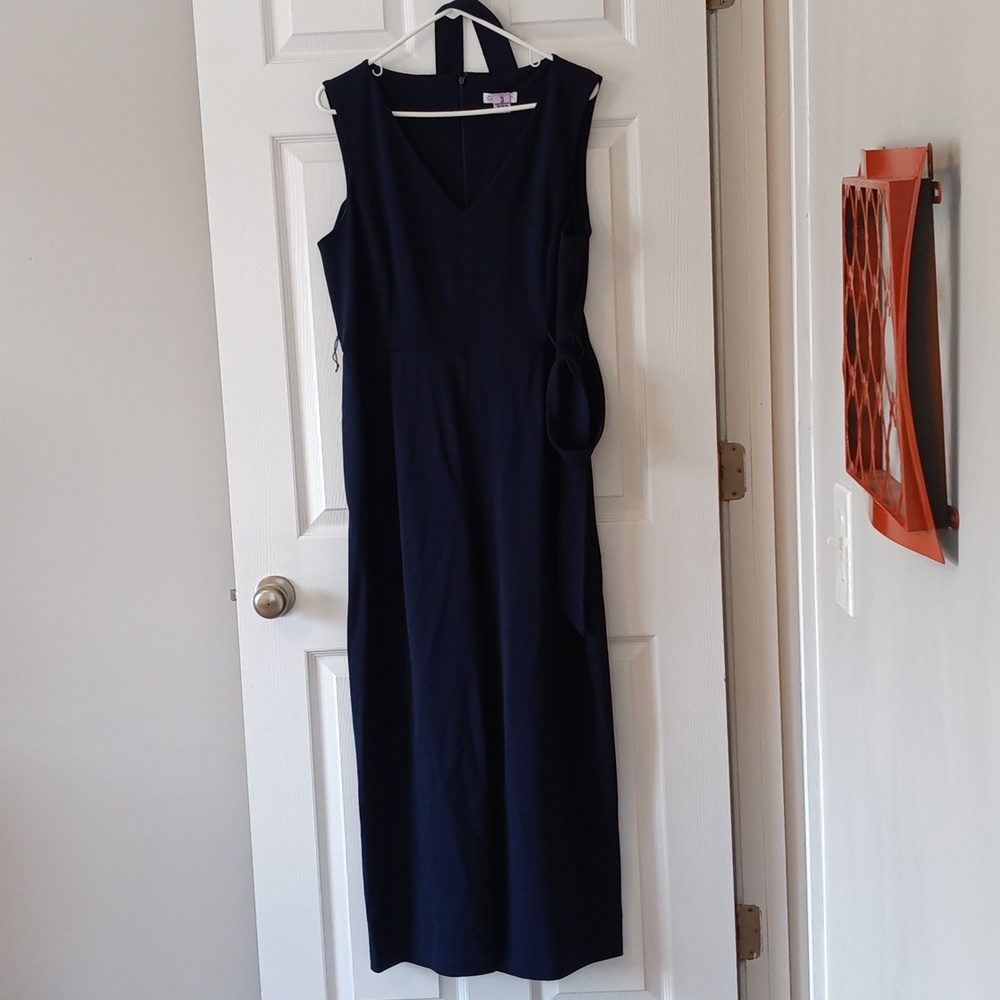 Calvin Klein Women's Navy Blue Belted Jumpsuit Size: 16